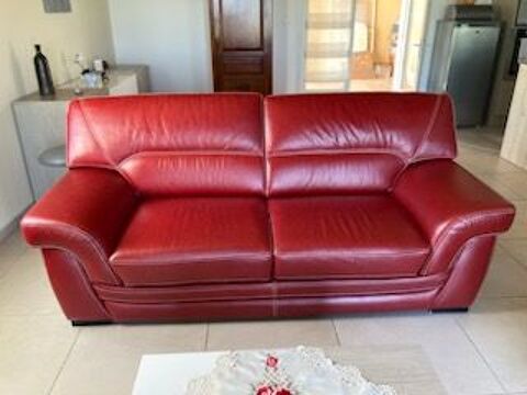 Canap + Fauteuil en cuir rouge 700 Cahuzac (47)