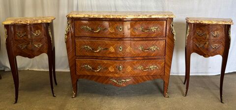 Ensemble Louis XV ? Commode galbée & paire de chevets 680 Paris 14 (75)