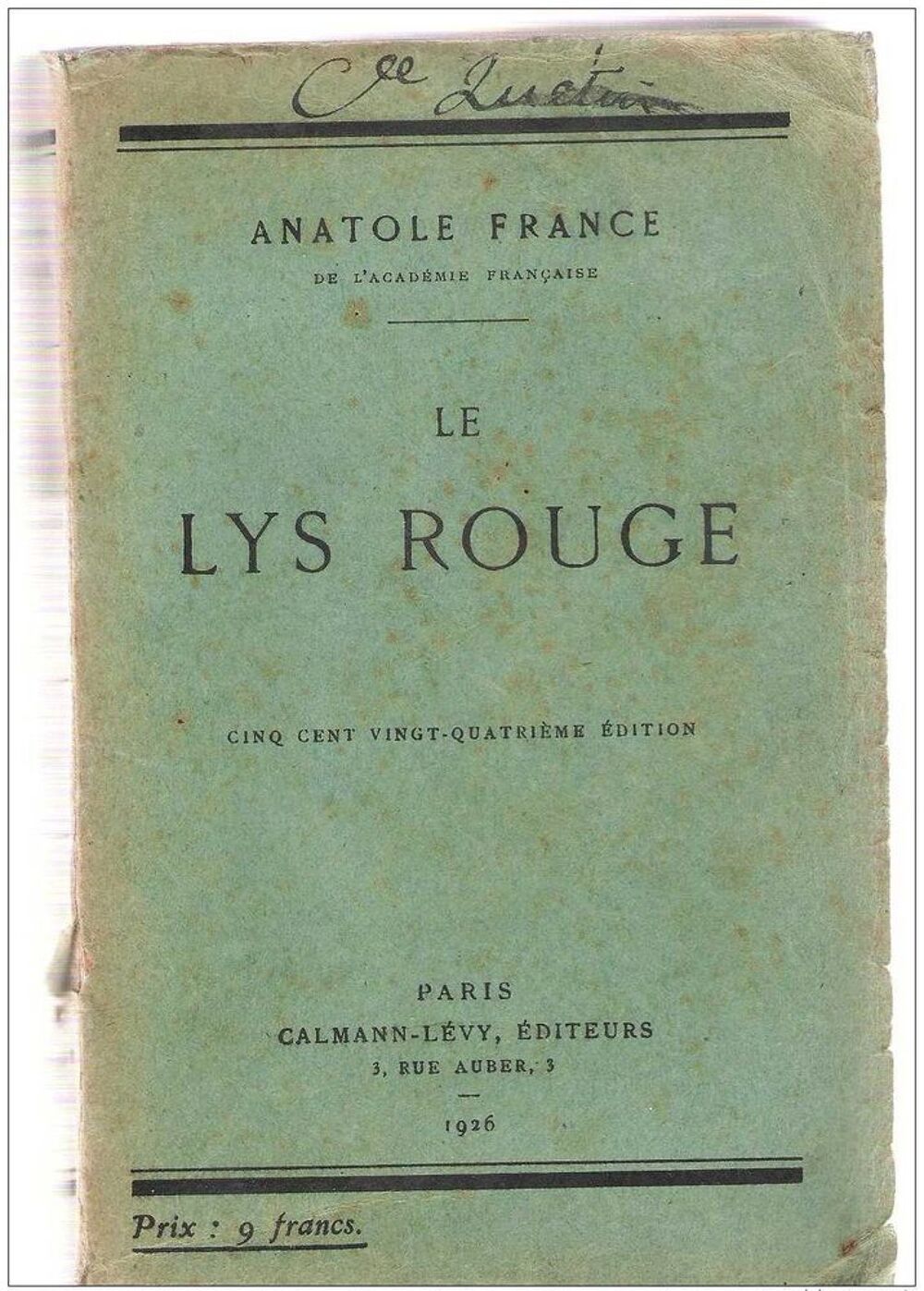 Le Lys Rouge (Anatole France) (1926) Livres et BD