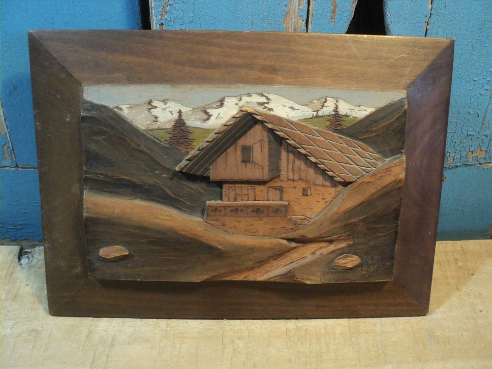 Ancien Tableau Bois Sculpt&eacute; Le Mont D'or 1950 Décoration