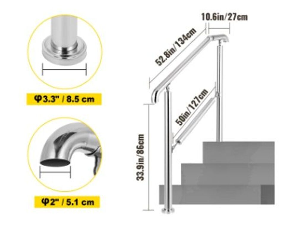 Rampe d'escalier pour 4-5 marches en acier inoxydable. Jardin
