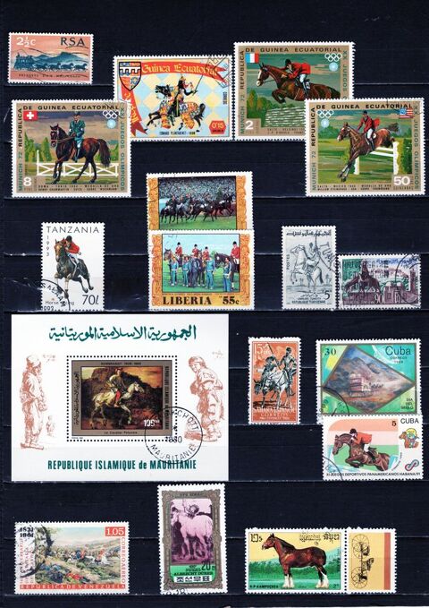 lot de 65 timbres du MONDE avec des CHEVAUX 4 Les glisottes-et-Chalaures (33)