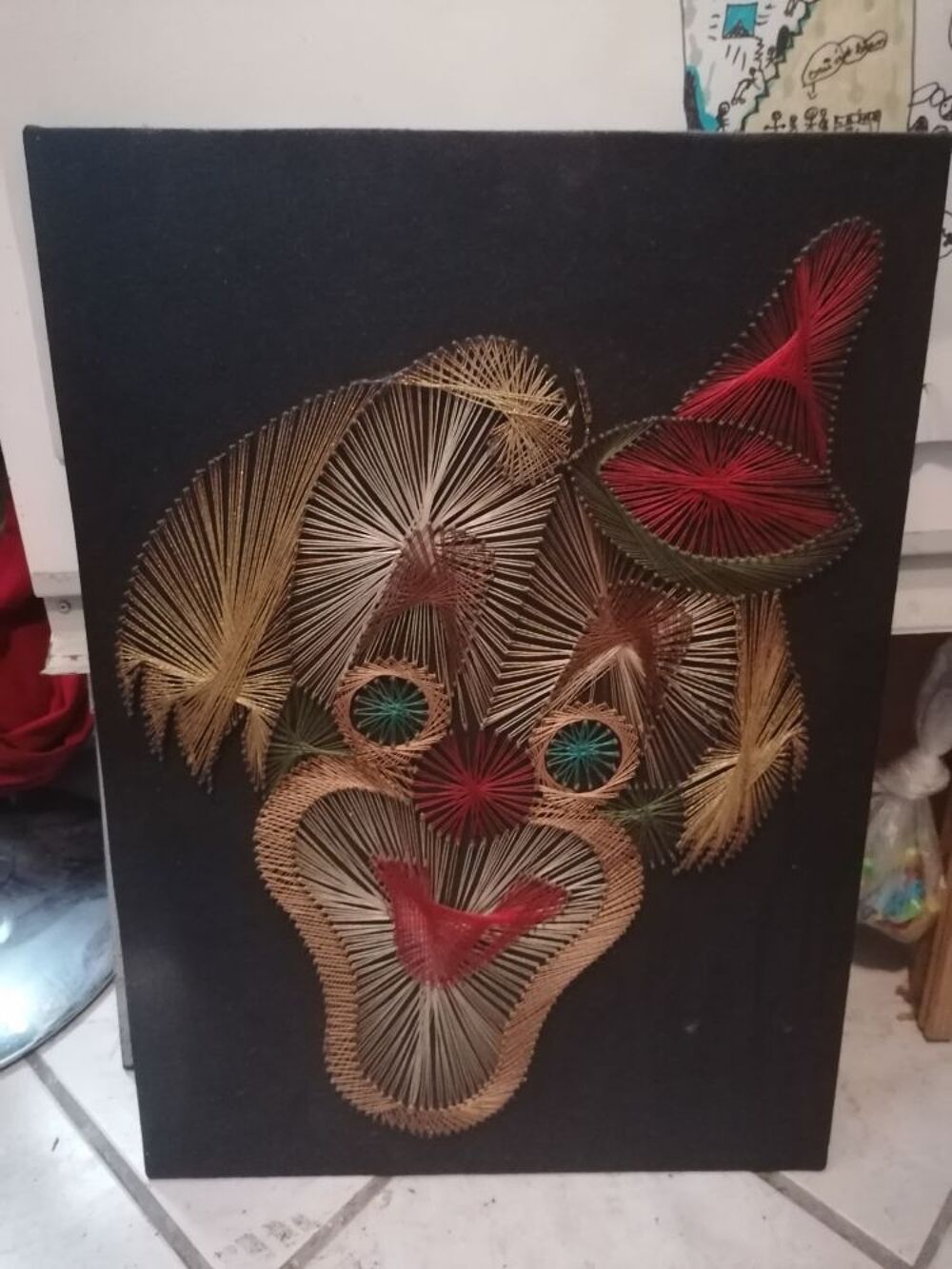 Tableau clown 1970 art clous Décoration