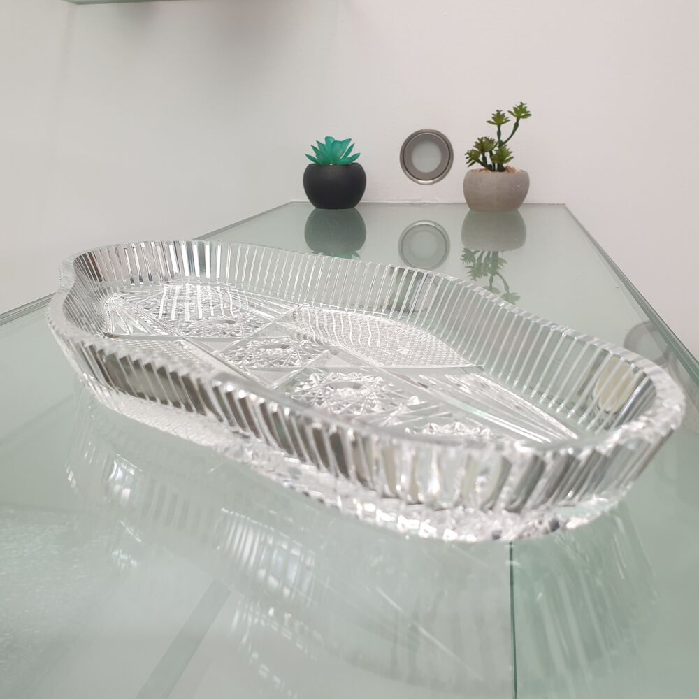 Plateau en verre cisel&eacute; Ancien 29,5 X 15 X 2,4 cm Décoration