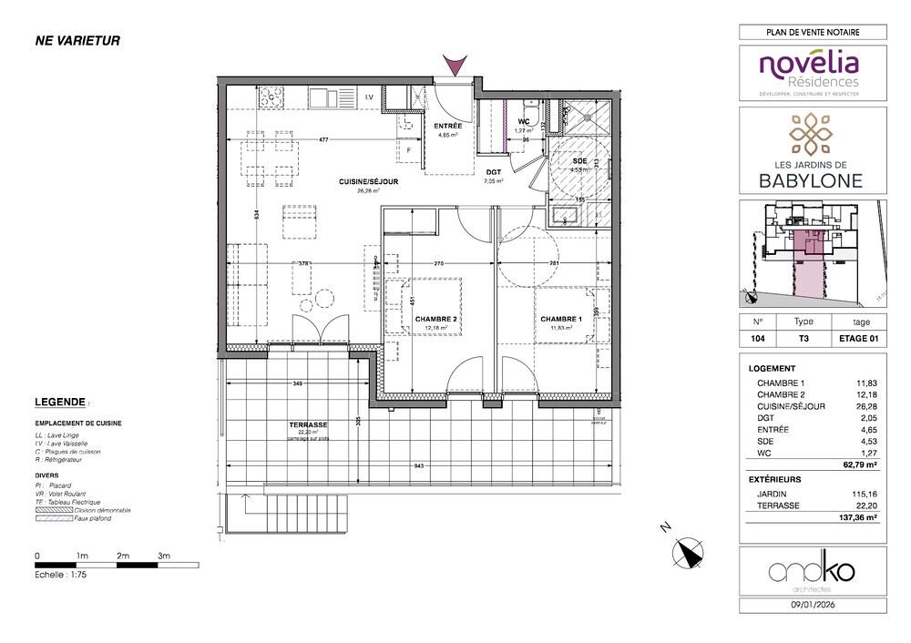 Vente Appartement NOUVEAU ! LES JARDINS DE BABYLONE  PETIT IMMEUBLE NEUF AU CALME ET AU COEUR DE SAINT JEAN DE MAURIENNE Les T3 très ensoleillés, d'une surface habitable entre 62 et 67 m2, disposent en plus, d'un grand balcon ou d'une terrasse Saint-jean-de-maurienne