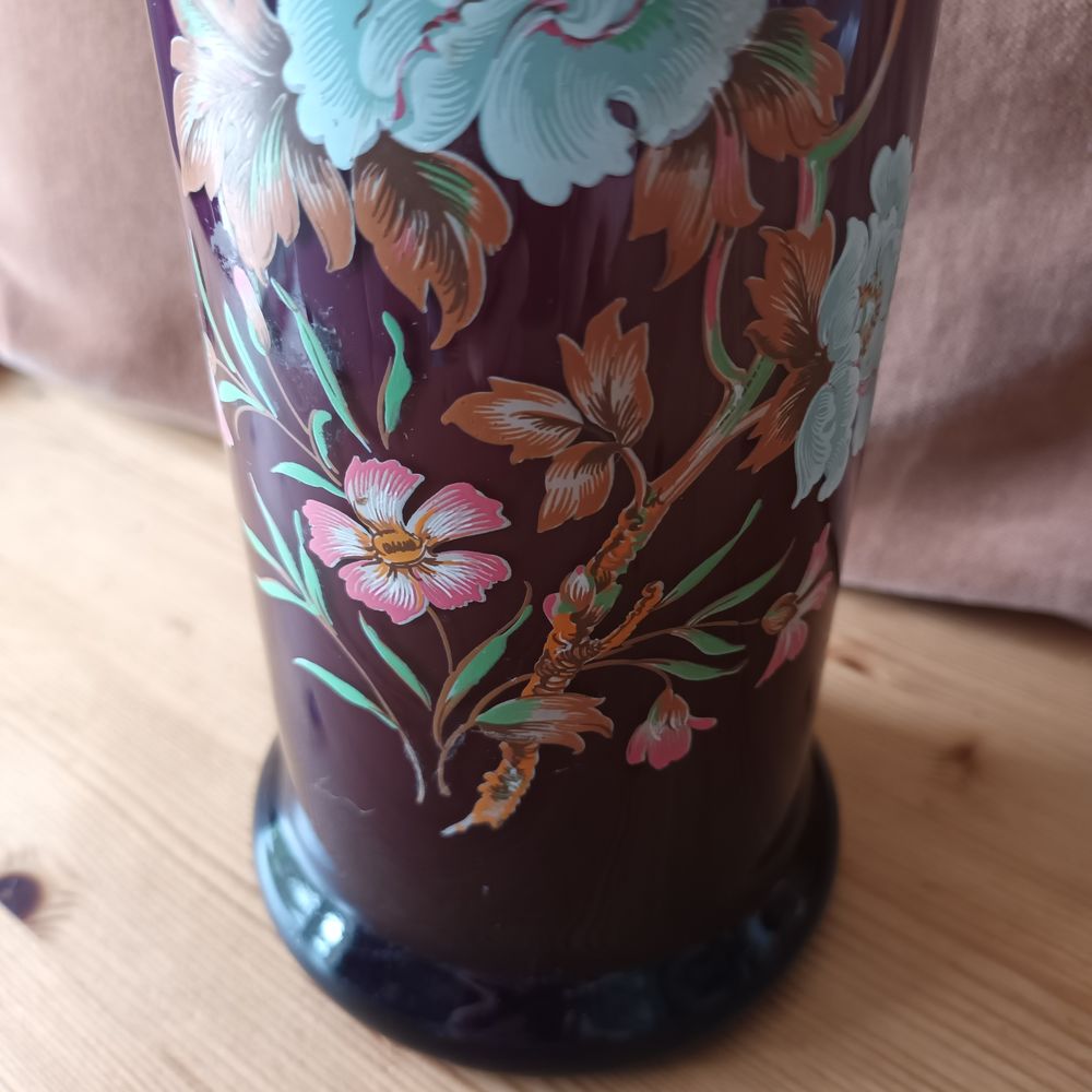 vase fleurs violet verre pivoine iris rose feuilles plantes Décoration