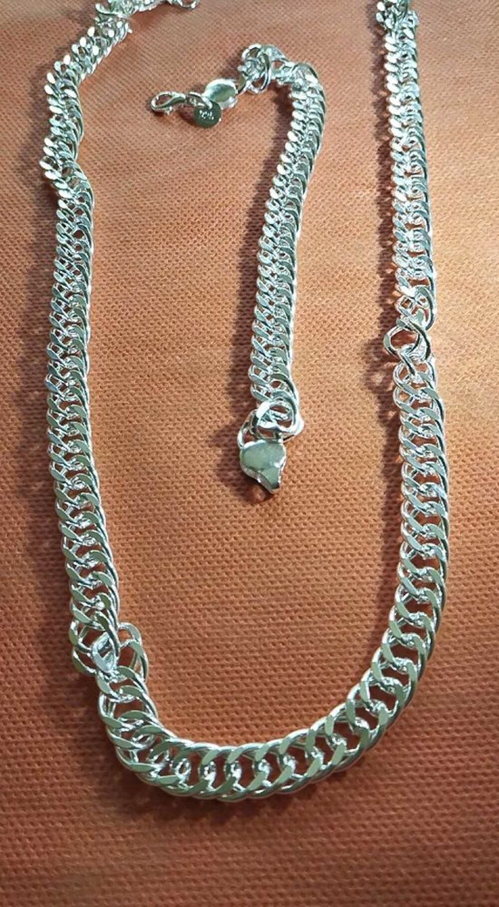 Prestigieux ensemble cha&icirc;ne et bracelet argent 925 grosse maille 60 cm./20cm Bijoux et montres