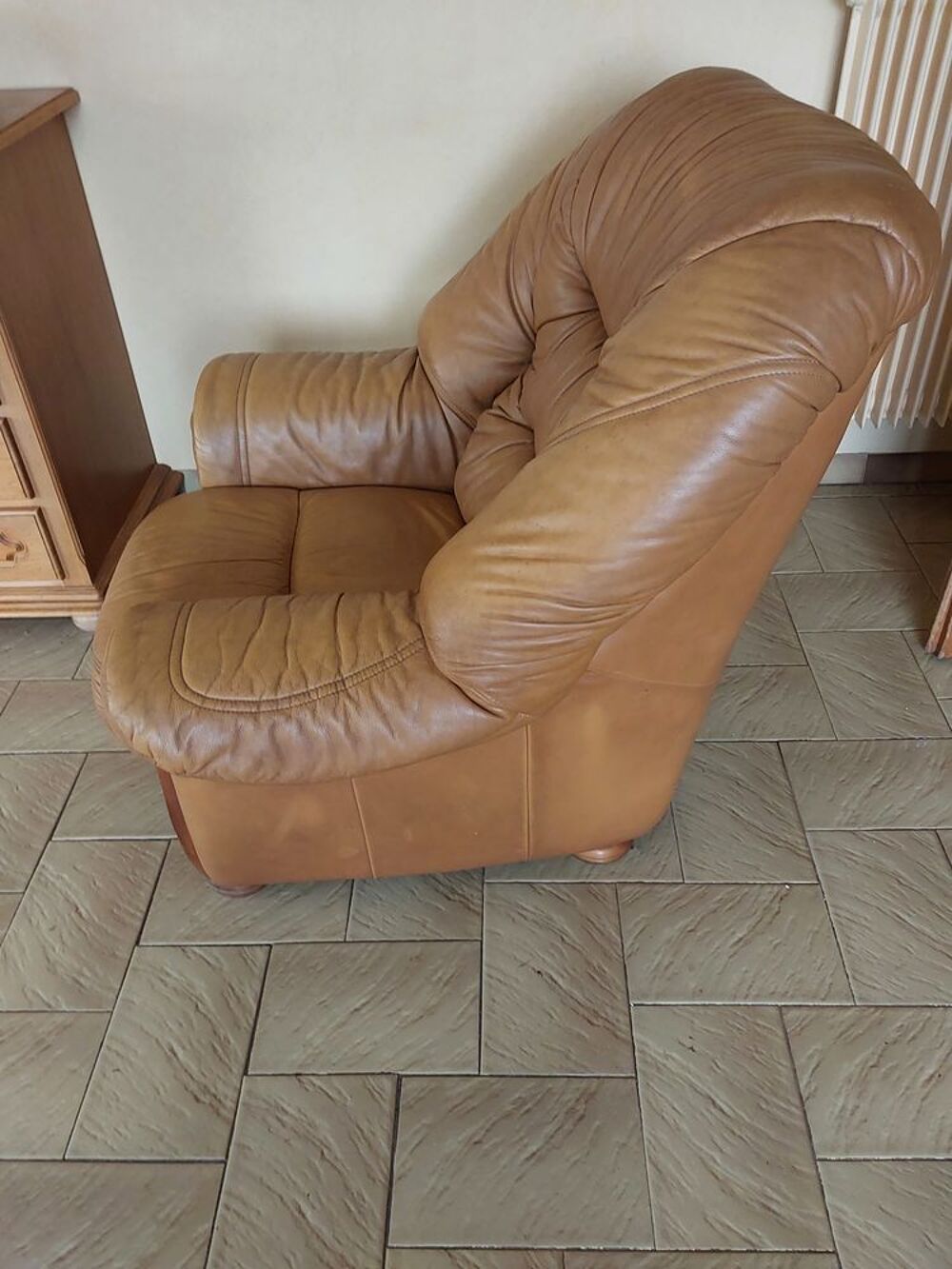 2 fauteuils en cuir et bois Meubles