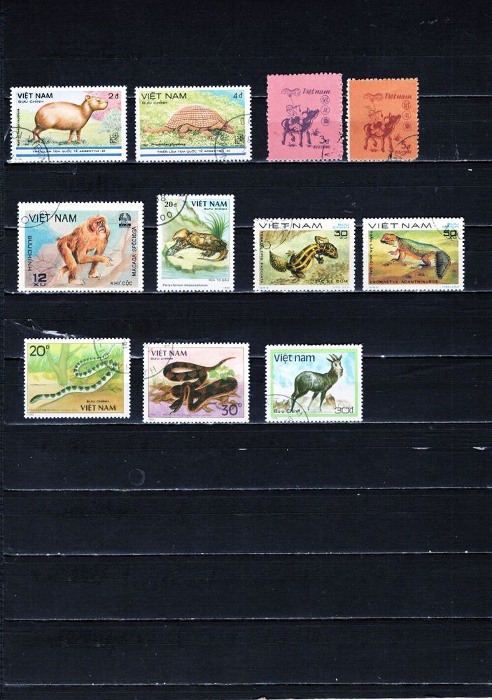 lot de 11 timbres du VIET NAM avec des ANIMAUX 