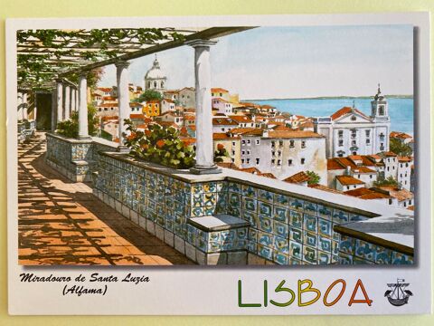 Carte Postale Miradouro de Santa Luzia AlfamaAquarelle Lisbo 3 Jou-ls-Tours (37)