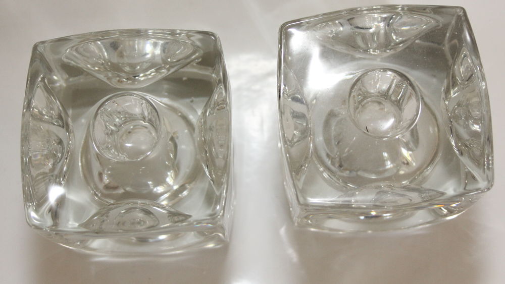 Bougeoirs cube verre ou cristal vintage 70 Dcoration