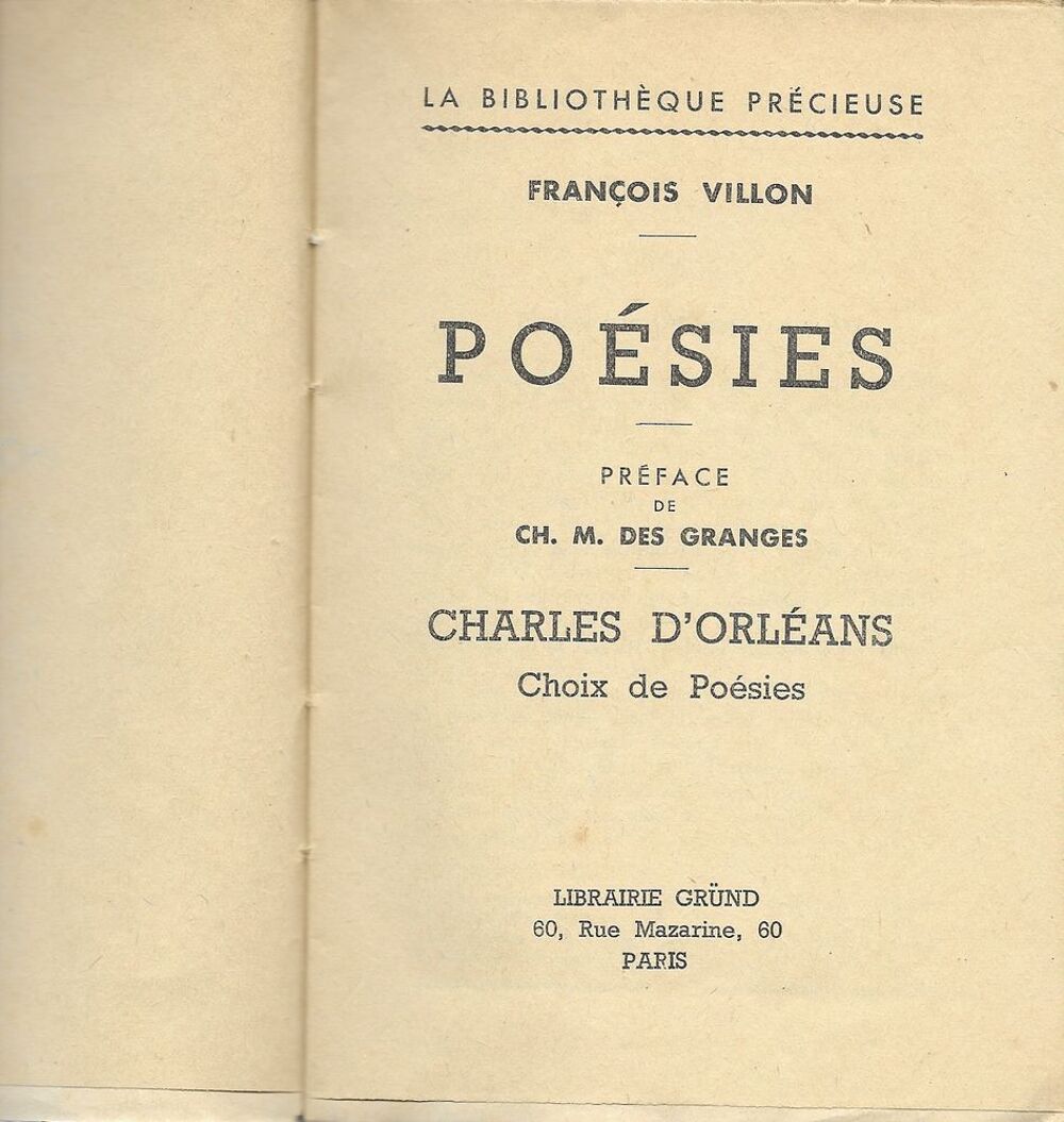  Po&eacute;sies Fran&ccedil;ois Villon 1941 Livres et BD