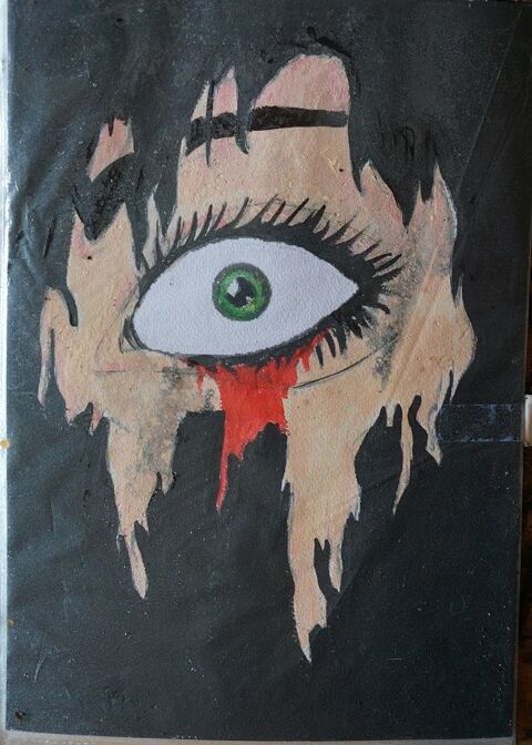 peinture - regard caché - sur papier aquarelle format A4 - 3 Fougères (35)