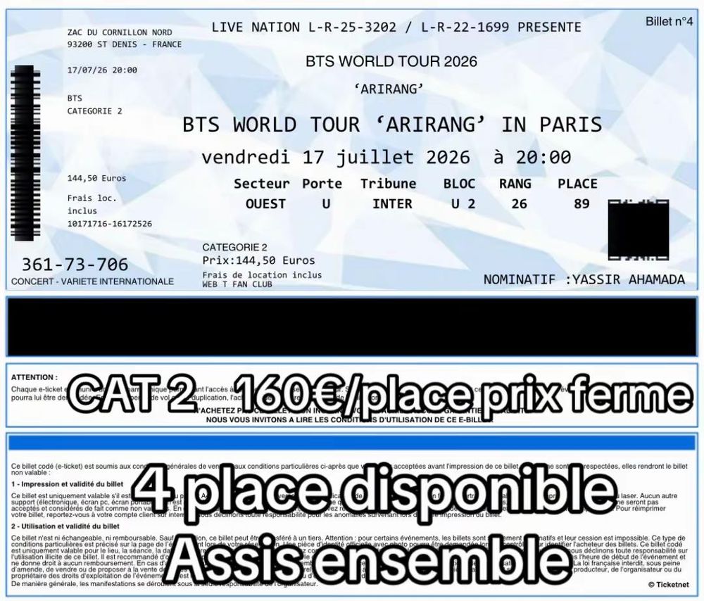 place de concert BTS Billetterie