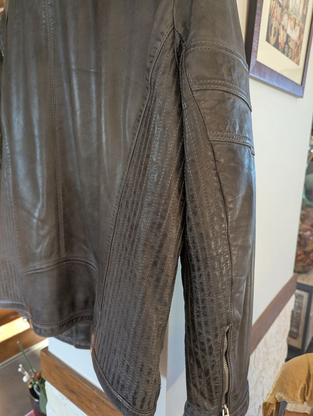 Blouson redskins type motard couleur gris &eacute;l&eacute;phant Vêtements