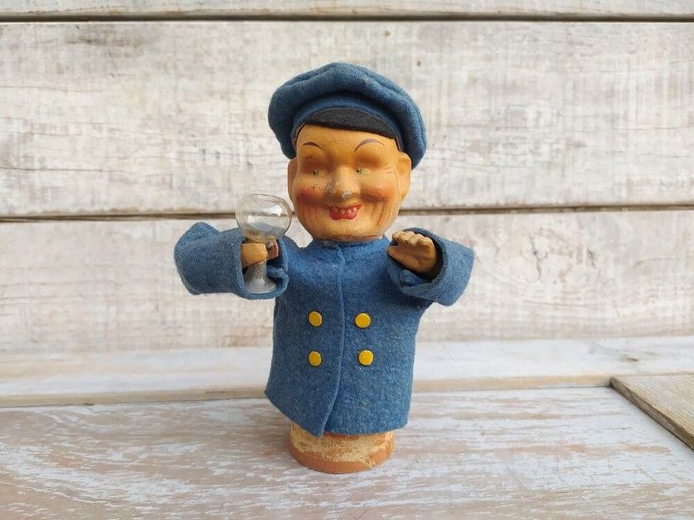 Ancien Marin Buveur Jouet Articul&eacute; Ressort Vintage 