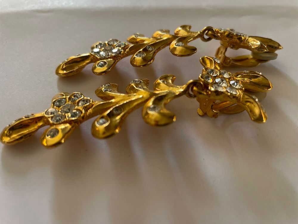 BO Boucles d'Oreilles pendante dor&eacute; feuille palmier strass c Bijoux et montres