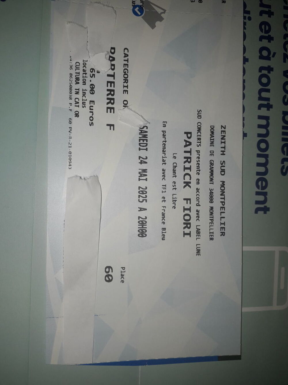 Patrick Fiori montpellier ce samedi 24mai 6&egrave;me rang Billetterie