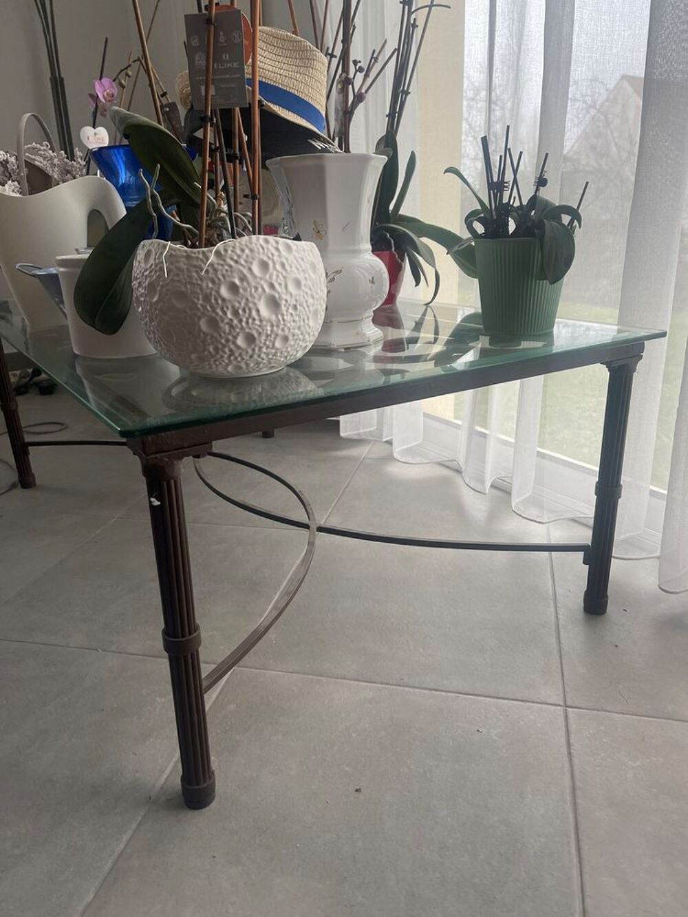 Table bas en fer forg&eacute; et verr Meubles