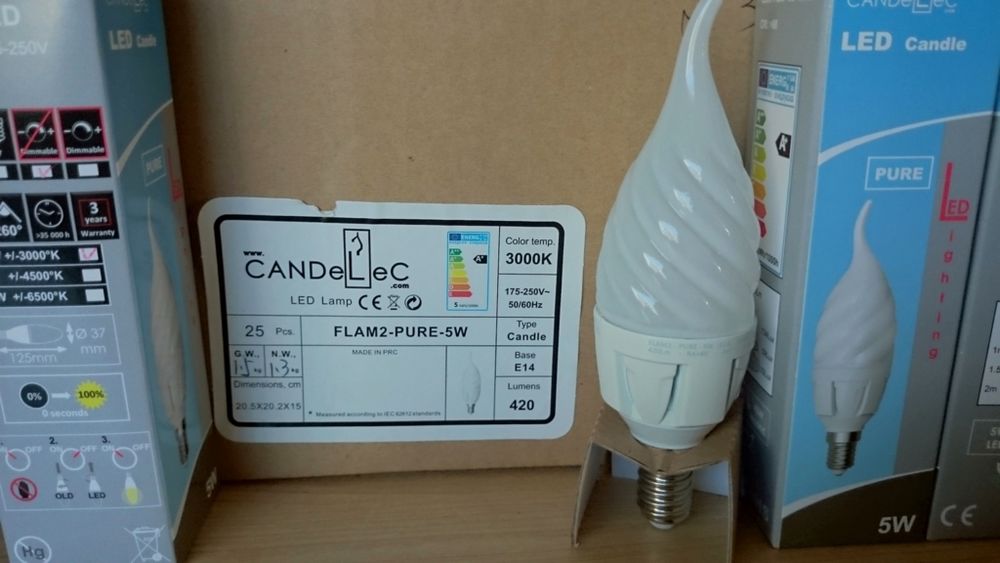 CANDELEC Lot de 25 LED Ampoules FLAM2 PURE Culot E14 5W 420 Décoration