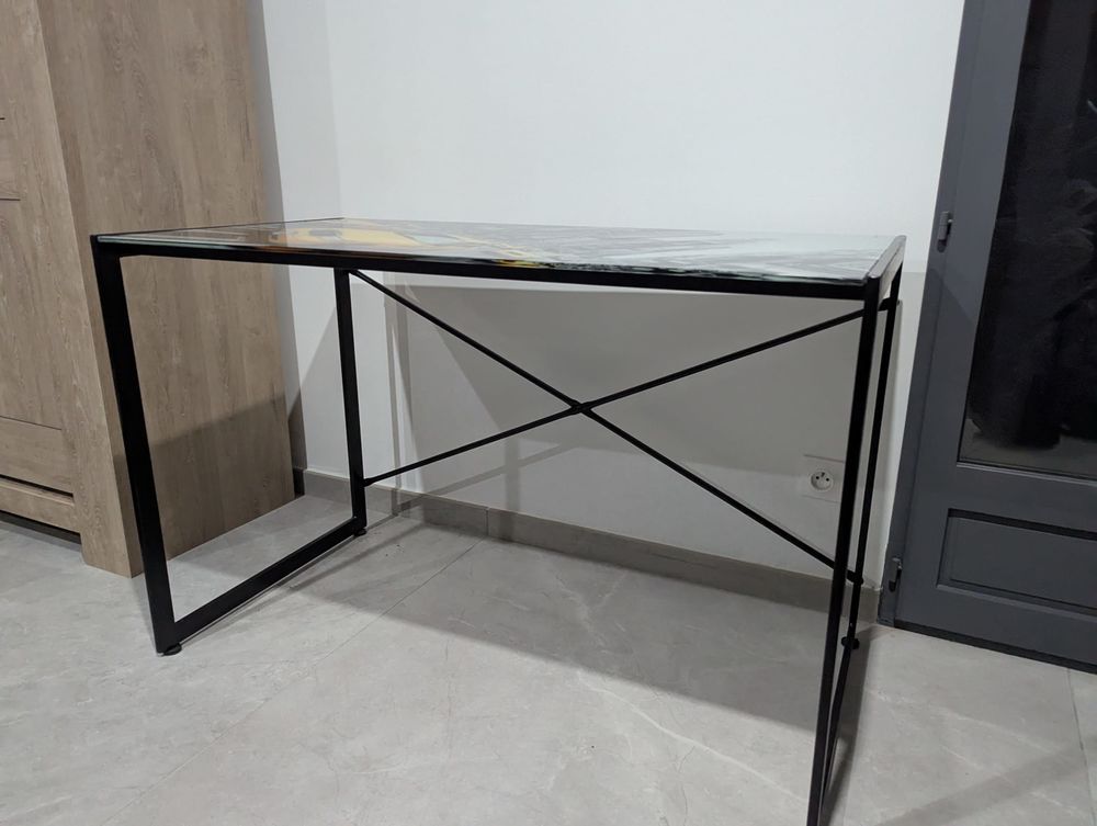 Bureau en verre, m&eacute;tal noir, style New York Meubles