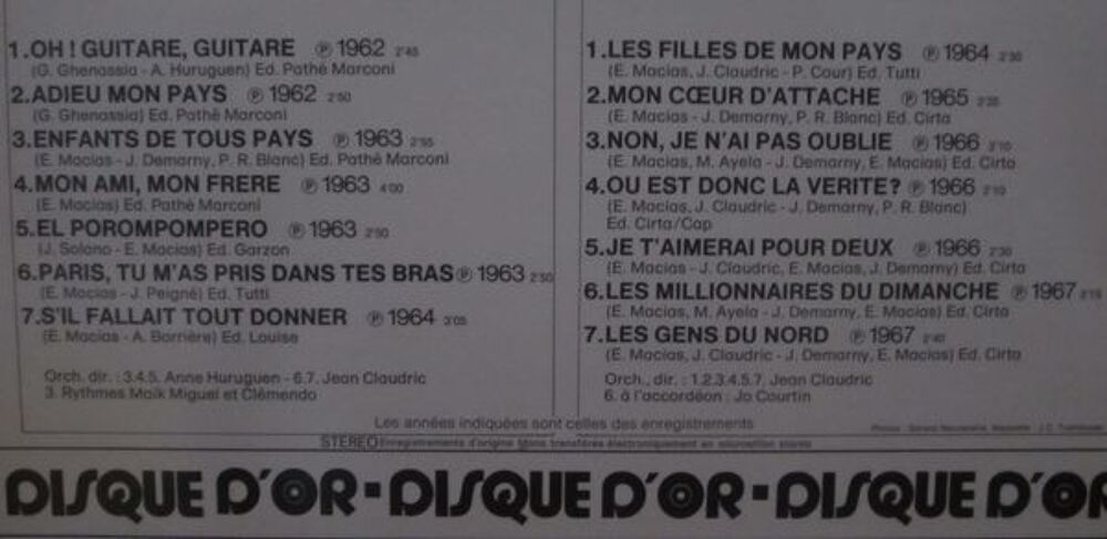 Enrico Macias - "le disque d'or" - oh ! guitare guitare - 33 CD et vinyles