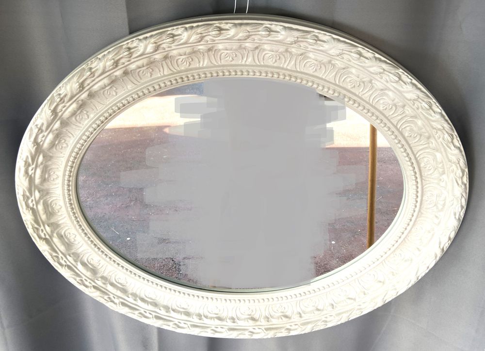 Grand Miroir en Bois Stuqu&eacute; Blanc Nacr&eacute; Shabby Chic Baroque Décoration