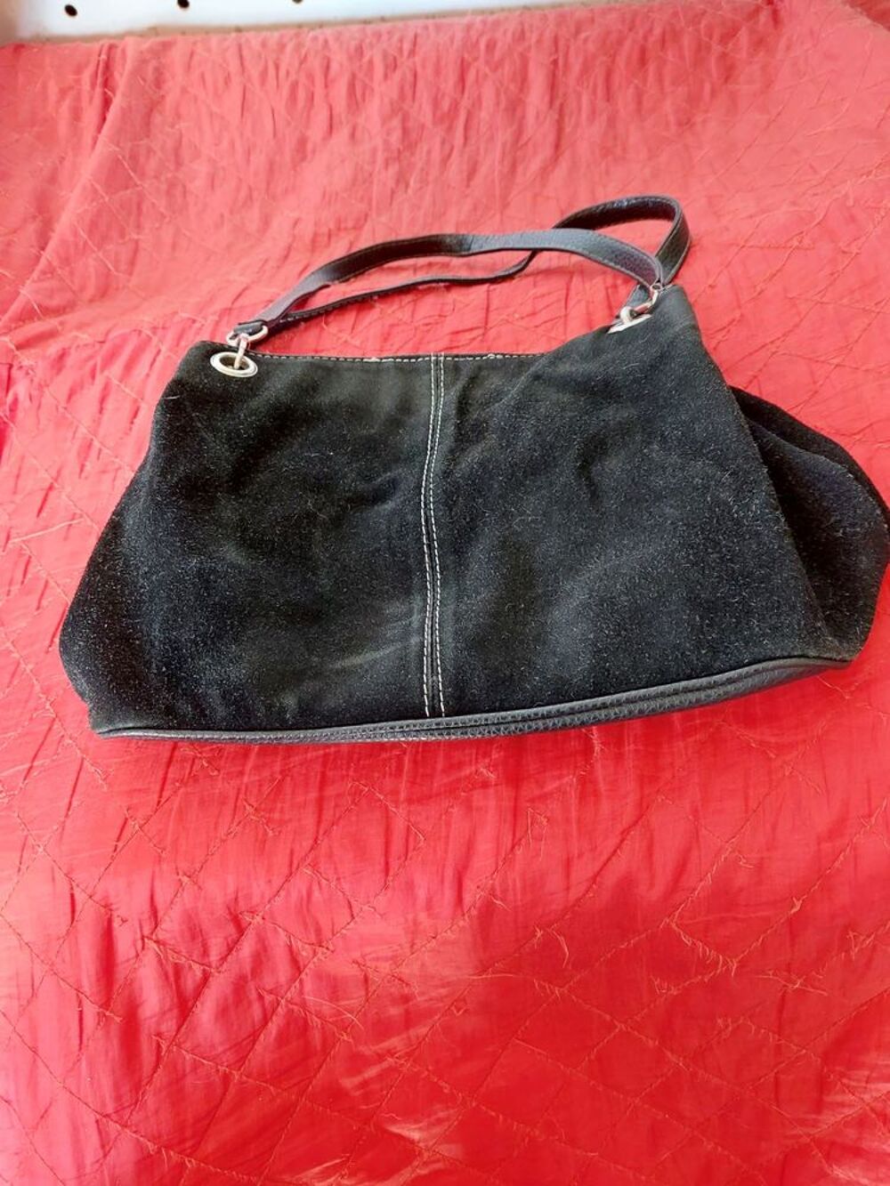 Petit sac &agrave; main en cuir retourn&eacute;/daim noir Maroquinerie