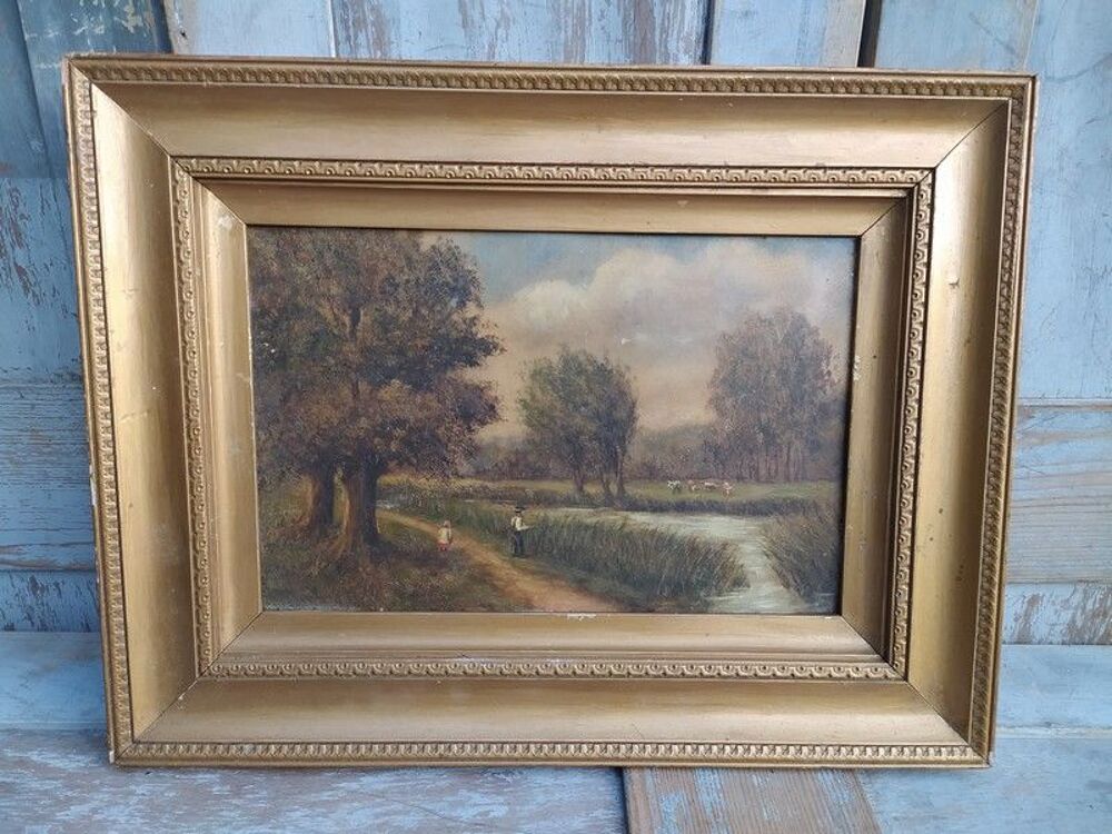 Tableau &Eacute;cole de Barbizon XIX&egrave;me Sc&egrave;ne Champ&ecirc;tre Vaches 