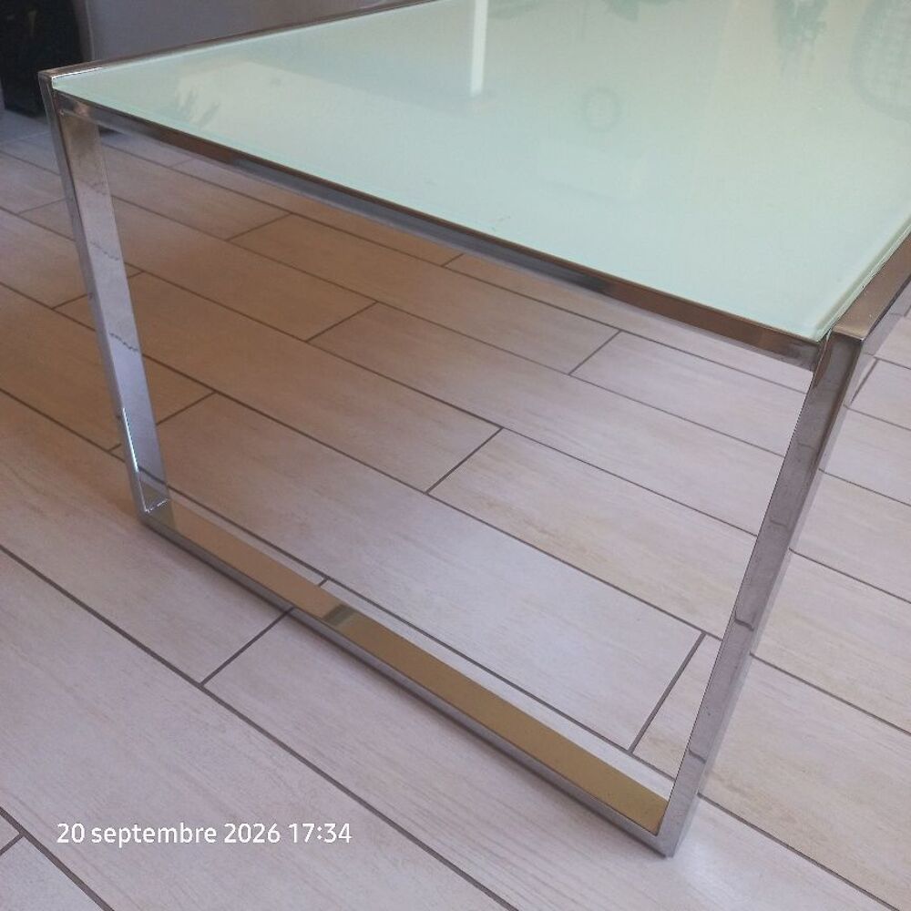 Table basse vintage ann&eacute;es 70 inox et verre 110 x 55 cm Meubles