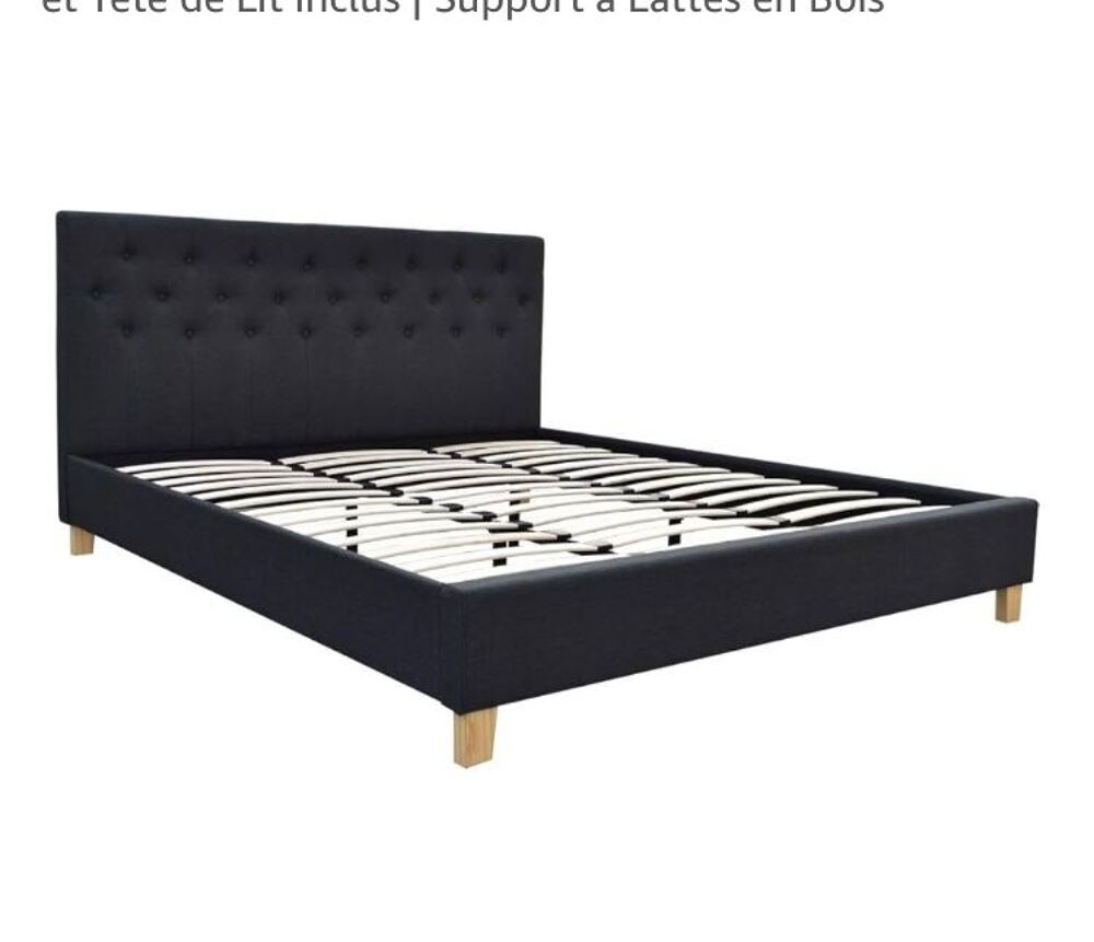 Cadre lit gris + matelas 180x200 Meubles