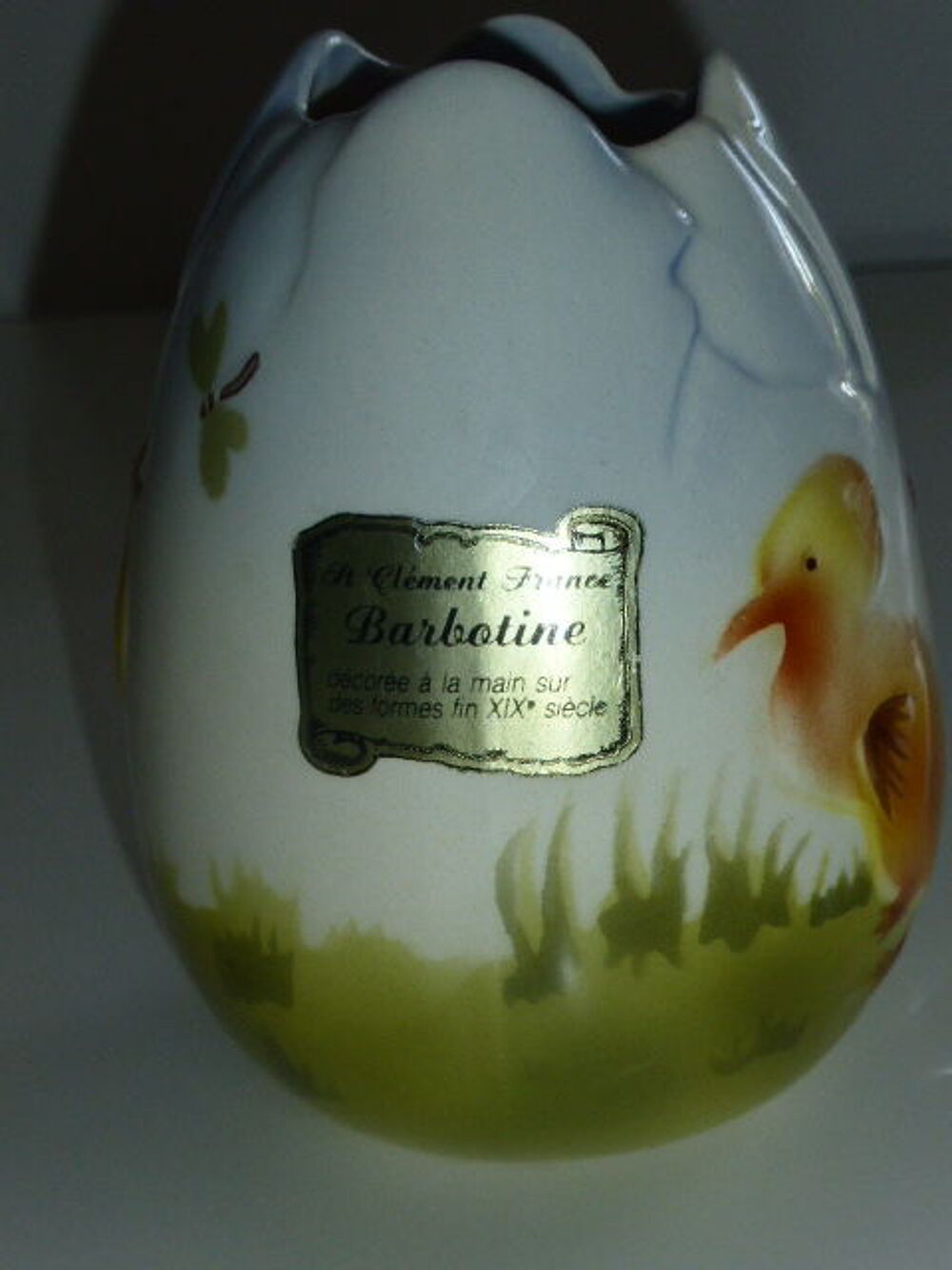 Vase barbotine St Cl&eacute;ment forme oeuf d&eacute;cor canard Décoration