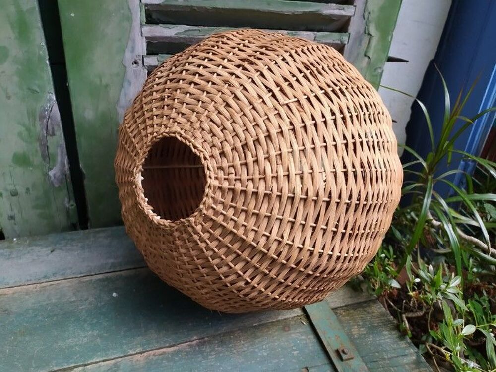 Suspension Boule Rotin Tress&eacute; Vintage 60/70's Lustre Dcoration