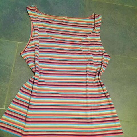 Tee shirt d�bardeur ray� bleu - corail coton T 42 - 44 3 Domart-en-Ponthieu (80)