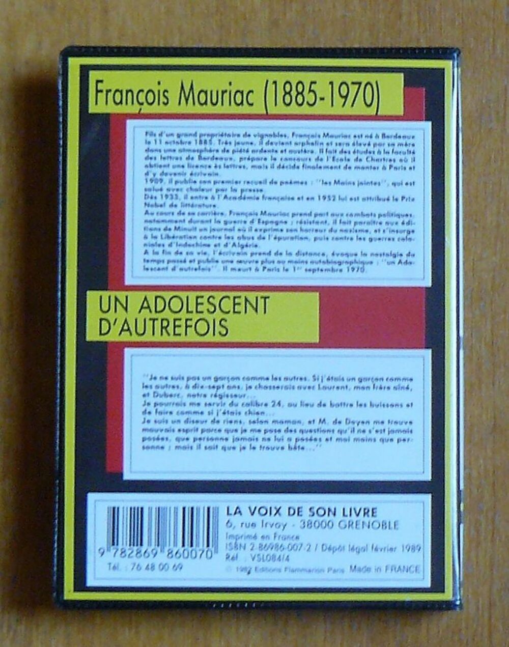 Livre-K7 audio Un adolescent d'autrefois - Fran&ccedil;ois Mauriac Livres et BD