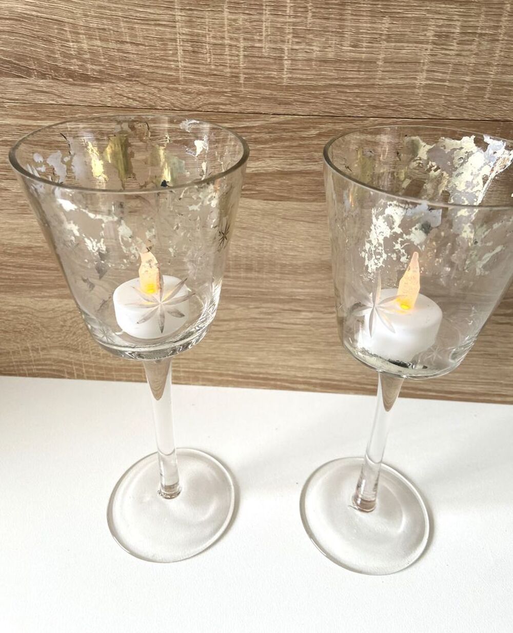 Duo de Vases Bougeoirs Photophores Verres &agrave; Pied Vintage Décoration