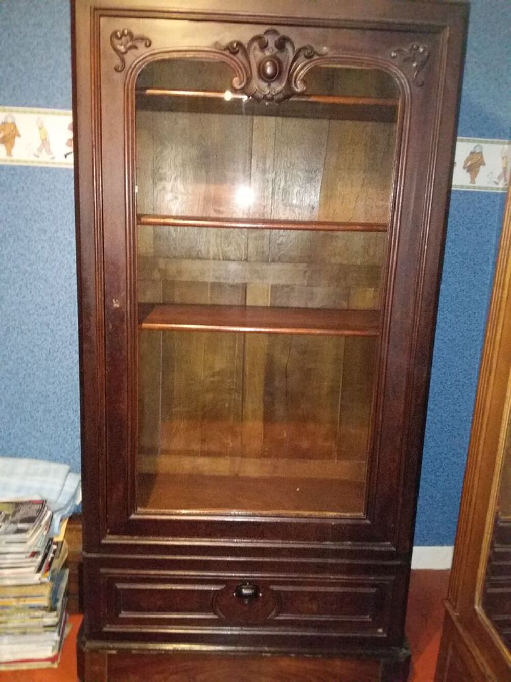 meuble biblioth&egrave;que en bois merisier vitre neuve Meubles