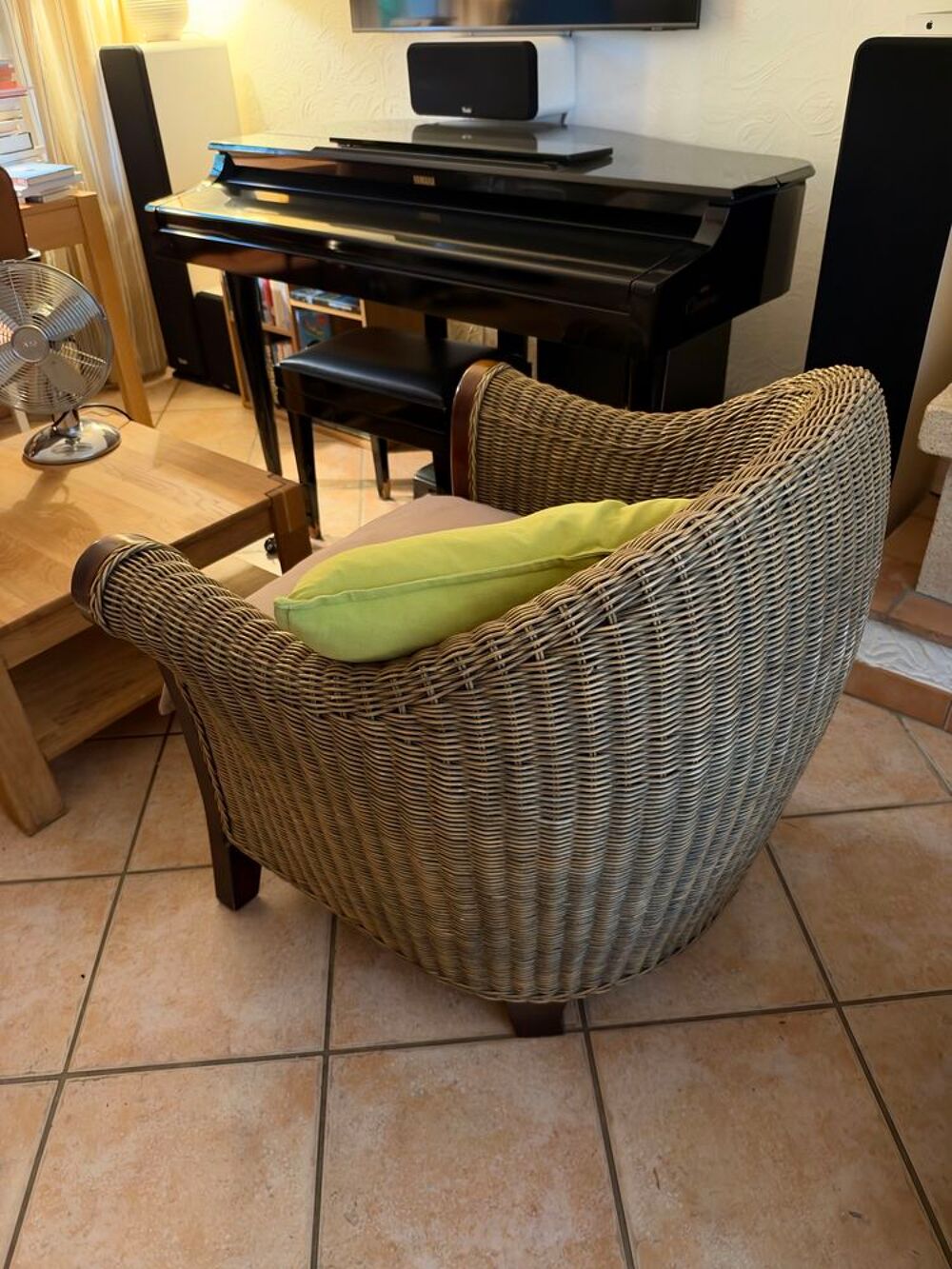 Fauteuil bois-ratan avec coussin Meubles