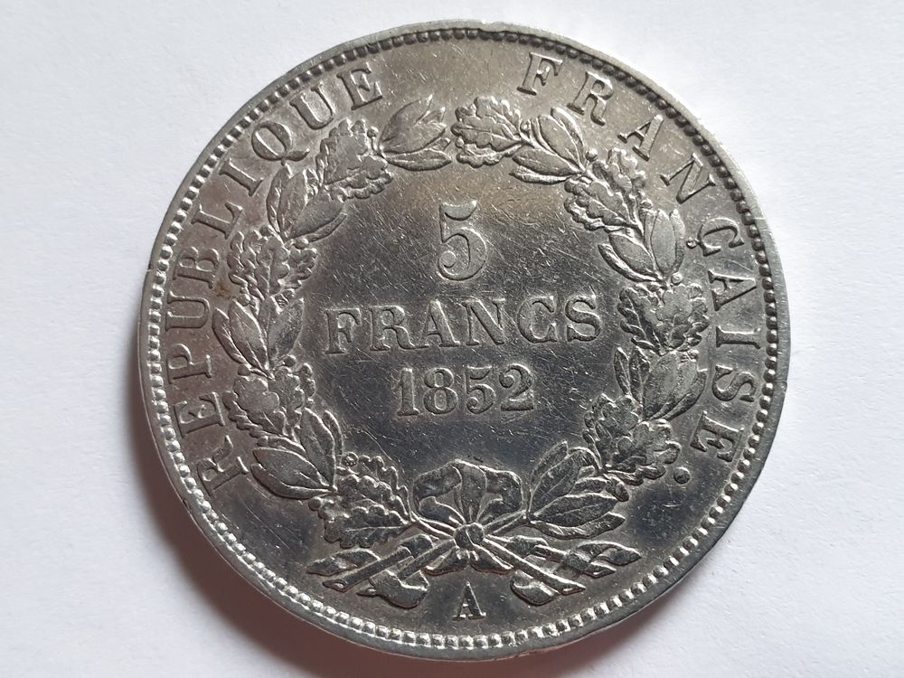 Pi&egrave;ce 5 Francs 1852 A Argent Louis Napol&eacute;on Bonaparte 