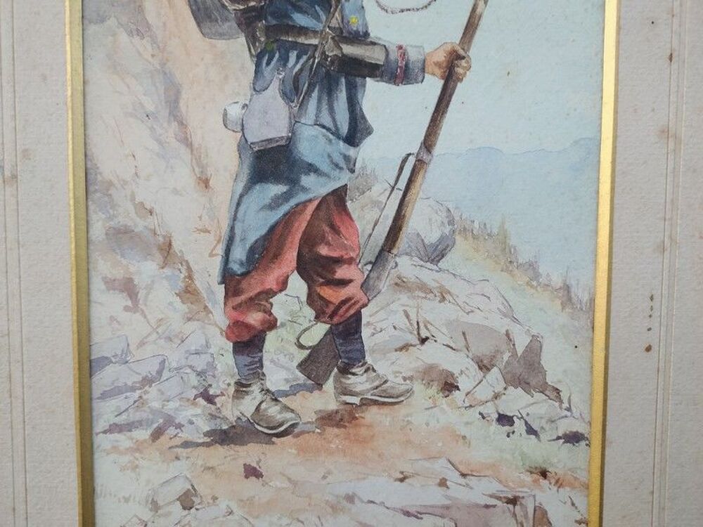 Louis Rambaud Aquarelle Musicien R&eacute;giment Chasseurs &agrave; Pied 