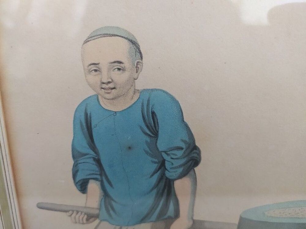 Gravure Pu Qua Canton M&eacute;tier Meunier Chinois Chine XVIIIe 