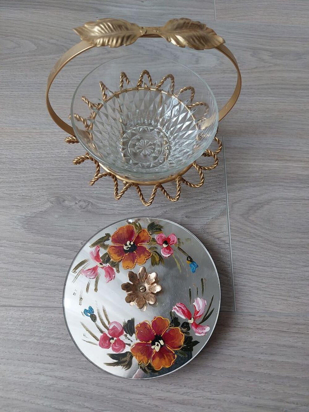 Bonbonni&egrave;re verre laiton ann&eacute;es 50 vintage Décoration