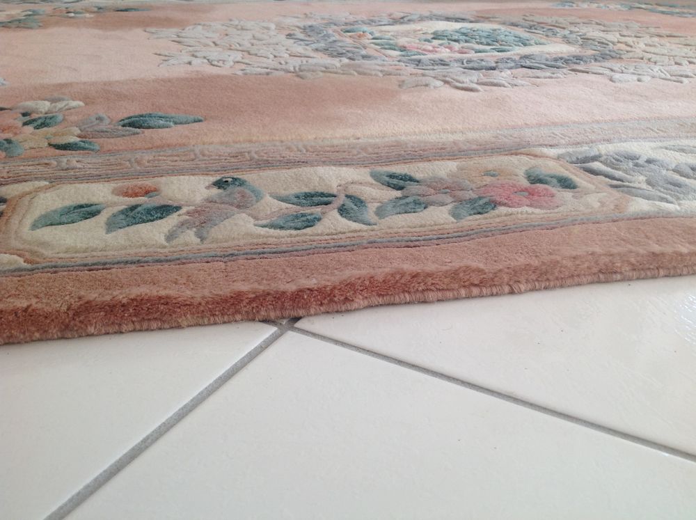TAPIS CHINOIS SAUMON PURE LAINE FAIT MAIN GRAND FORMAT Décoration