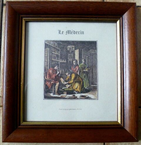 Ancien tableau gravure   le m�decin 30 Hergnies (59)