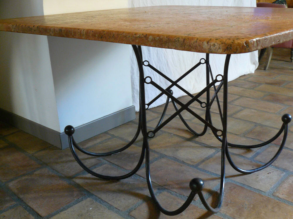 table haute travertin et fer forg&eacute; + 4 chaises Meubles