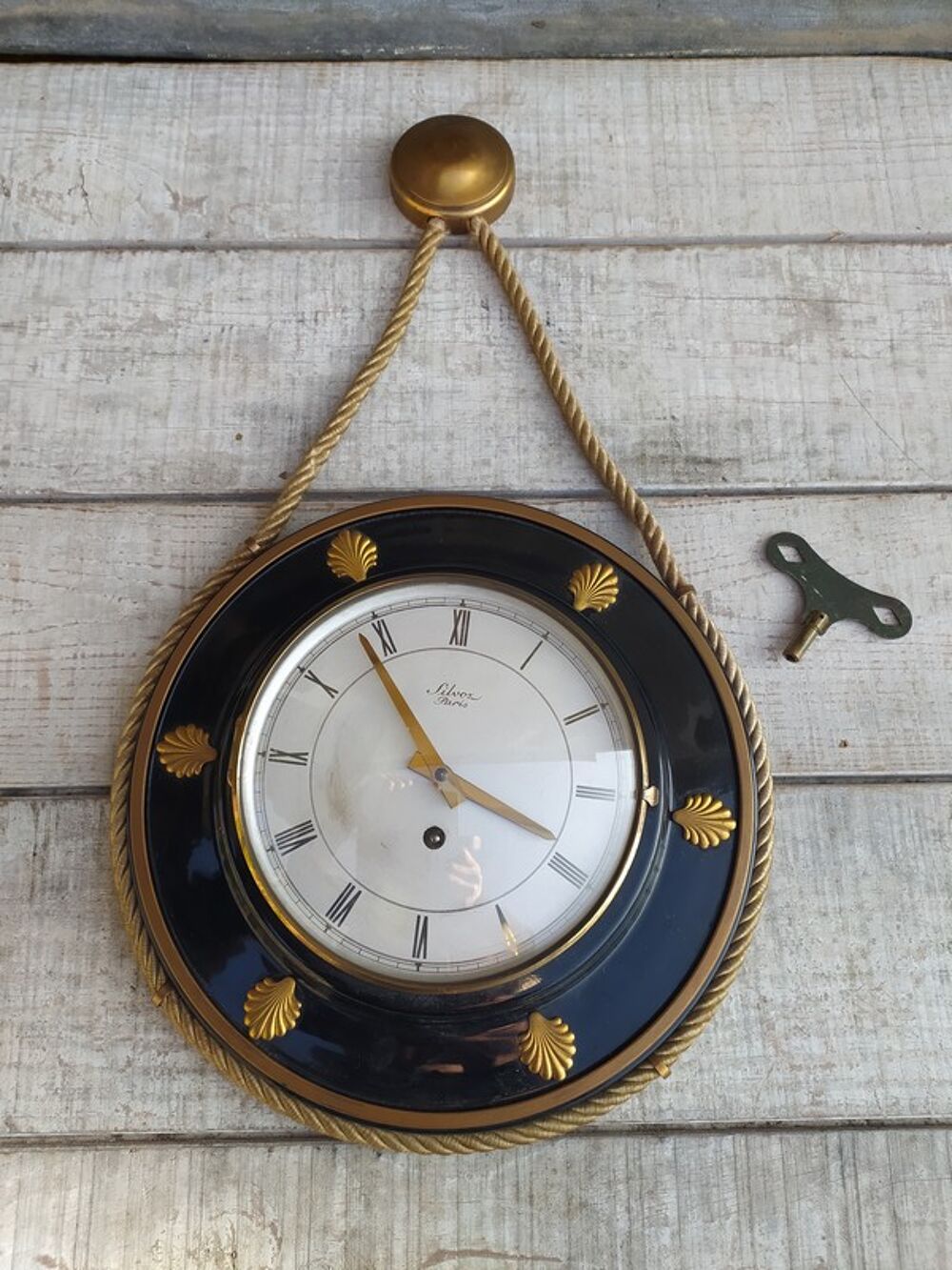 Ancienne Pendule Murale Silvoz Design Vintage D&eacute;co Marine 