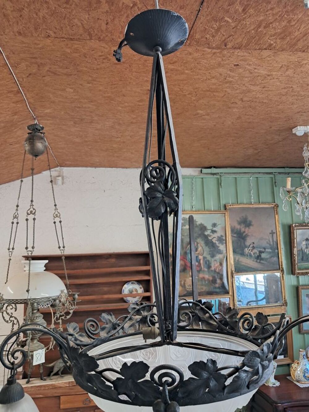 Lustre en fer forg&eacute; ancien, art d&eacute;co Dcoration