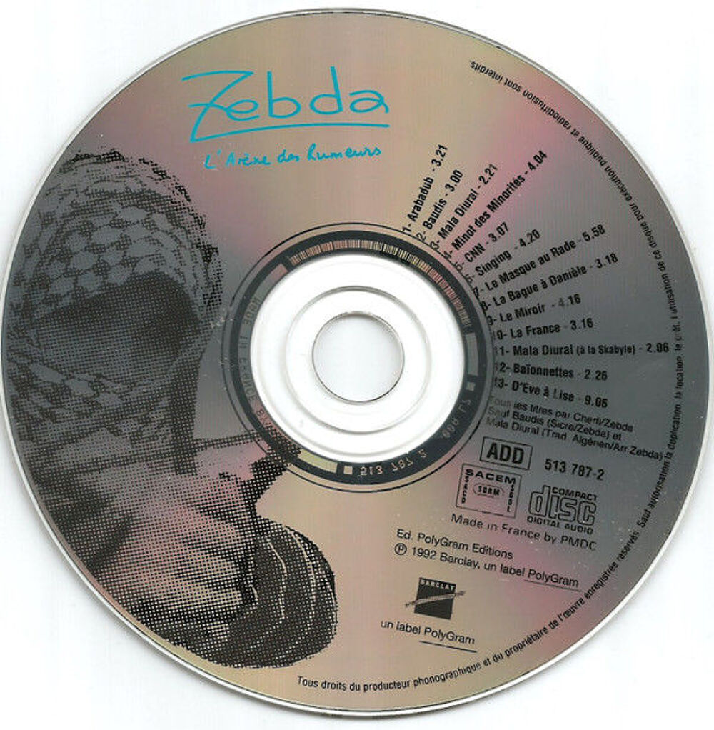 cd Zebda ?? L'Ar&egrave;ne Des Rumeurs (etat neuf) CD et vinyles