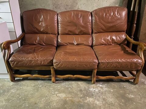 Salon cuir vintage 1 canap 2 fauteuils occasion 0 Saulieu (21)