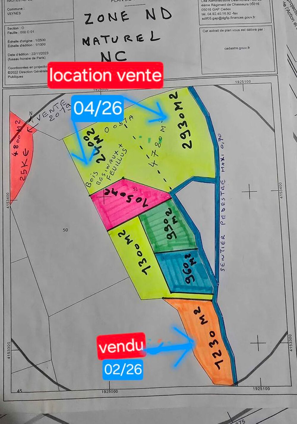 Vente Terrain terrain en zone naturel non constructible de 960 m2 & N.agri Veynes